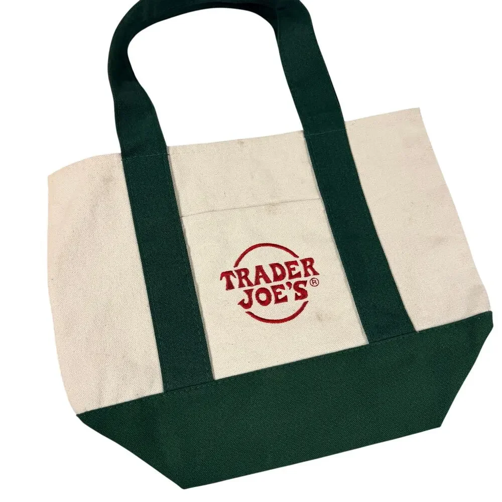 Lot of 2 Small Trader Joe’s Totes Embroidered Orange Green